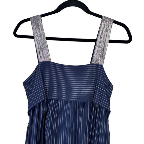 Ulla Johnson Bess Lurex-trimmed Pinstriped Cotton-blend Voile Midi Dress Navy 4 - Picture 4 of 6